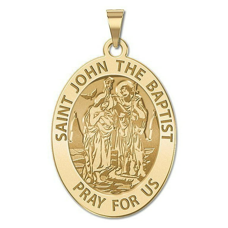 Solid 14K Yellow Gold 2/3 X 3/4 Inch Size of Nickel PicturesOnGold.com Saint John The Baptist Religious Medal Color 